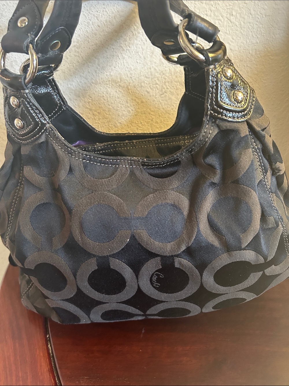 Coach Black Signature Circle Shoulder Tote - Picture 4 of 9